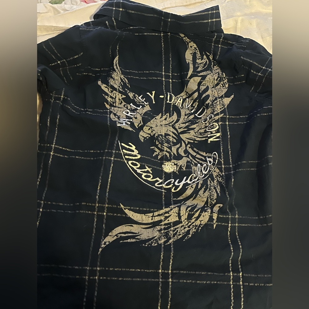 Harley-Davidson Blue Plaid Shirt shiny